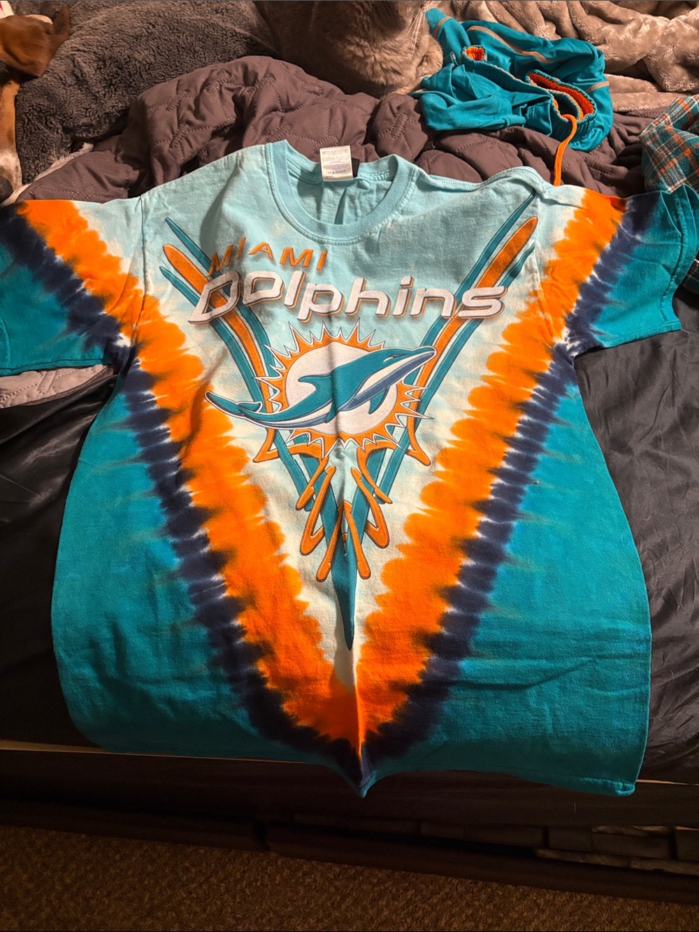 NFL Miami Dolphins Tie-Dye Short Sleeve Tee in Aqua & Orange